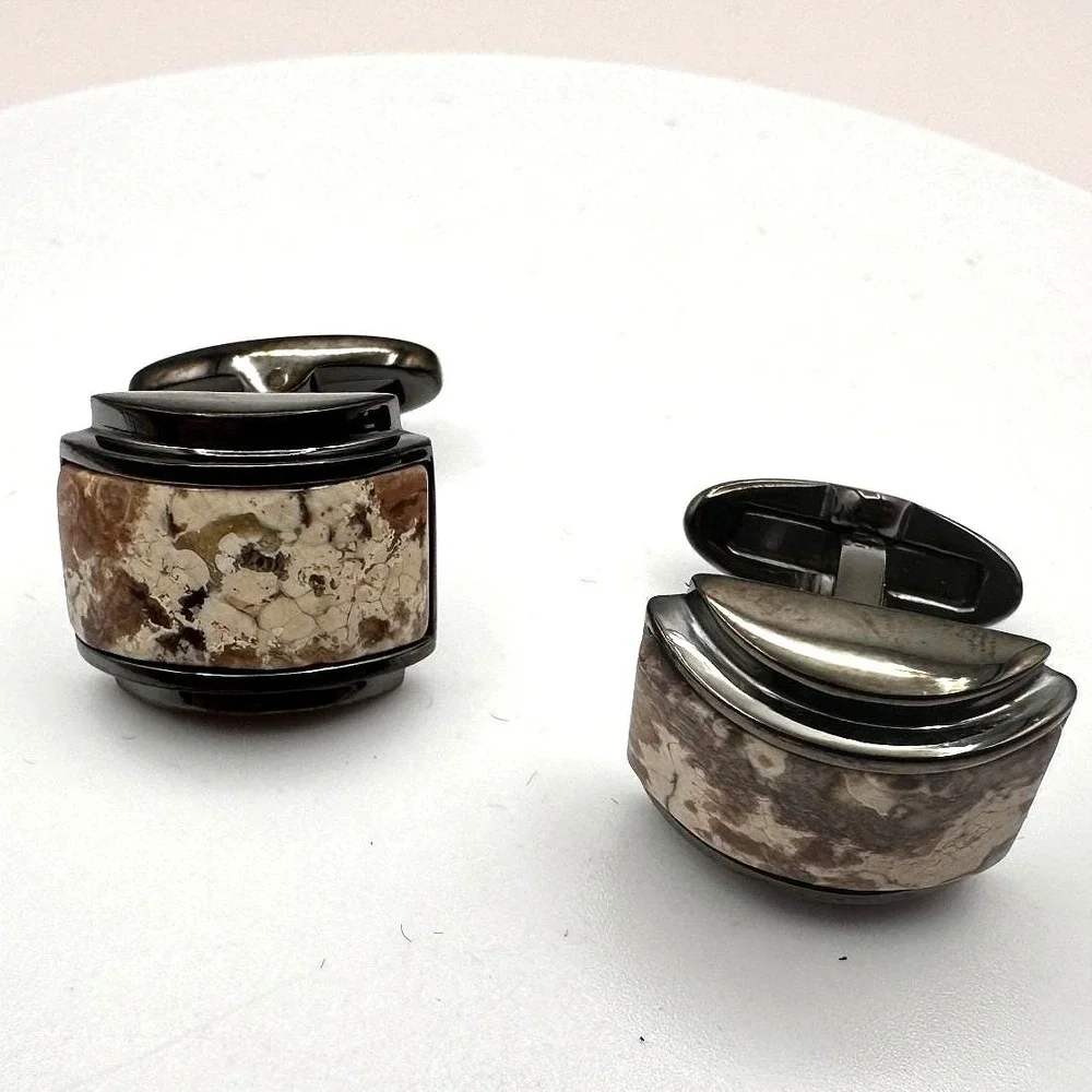 Vintage 70s Gunmetal Tone Cufflink Studs Boho Men's Classic Formal Retro Jewelry